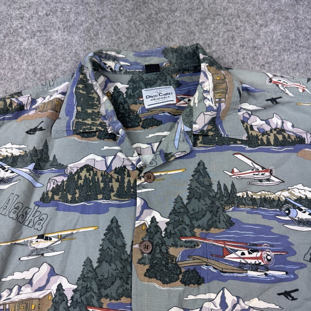 David‎ Carey Originals Shirt Mens 3XL Gray Alaksa Seaplane All Over Print